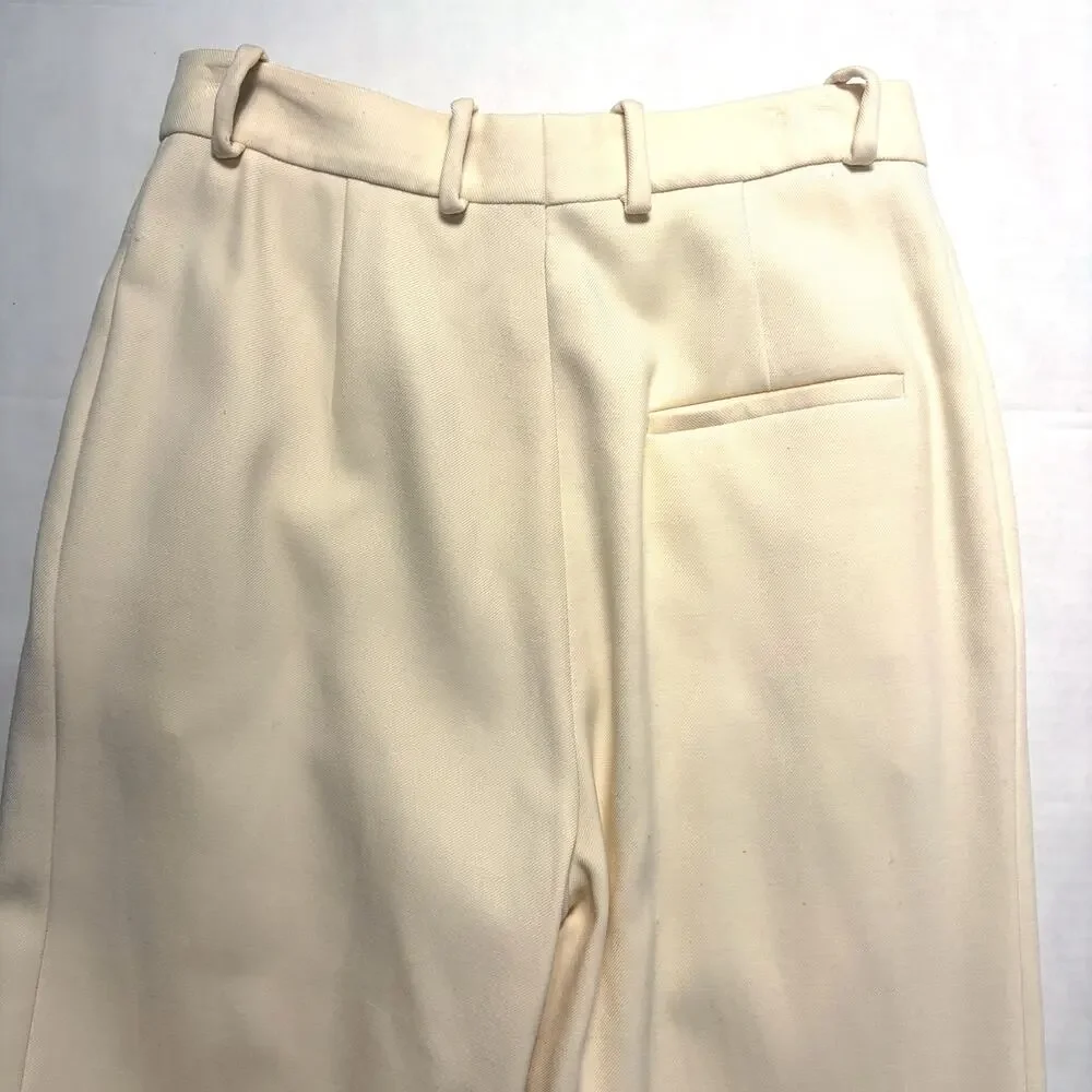 KHAITE Ivory Wool Blend Wide Leg Flare Dress Pants Trousers Size 8